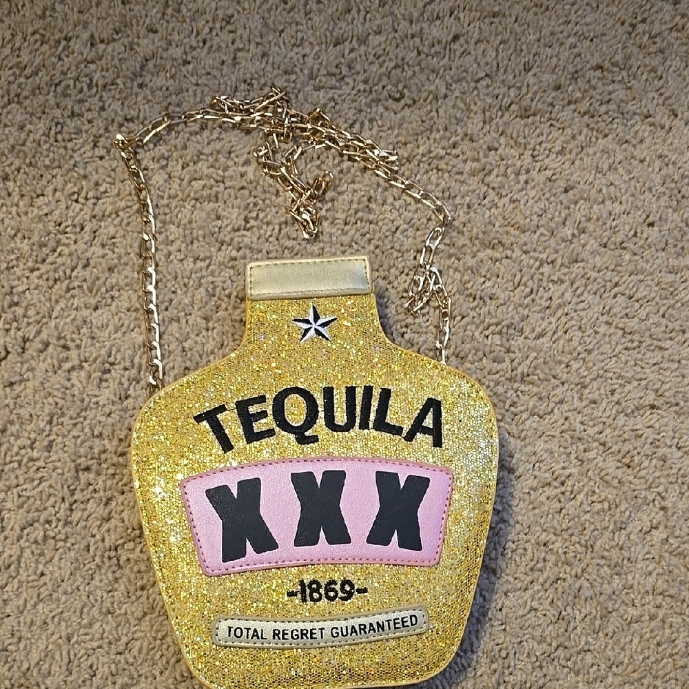 Gold Tequila Bottle Crossbody Bag